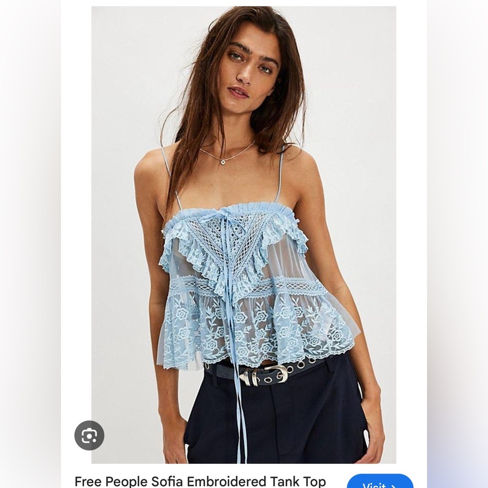 Free People Sofia Sky Blue Lace Camisole